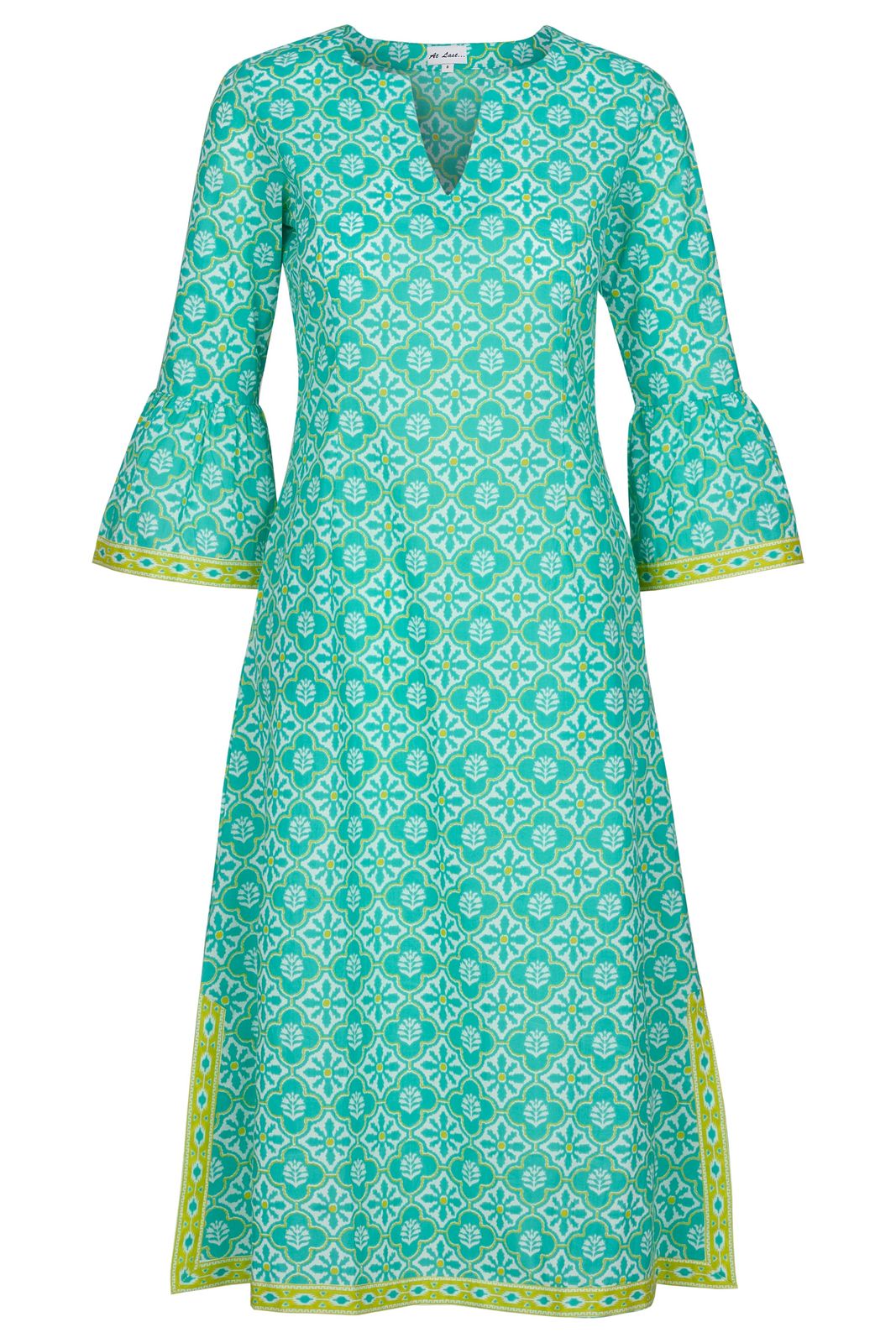 Cotton Belle Kaftan Dress in Turquoise & White Flower