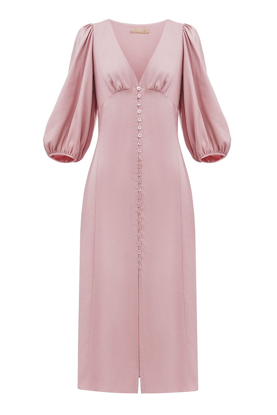 Tencel Midi Dress With Voluminous Sleeves | Pink