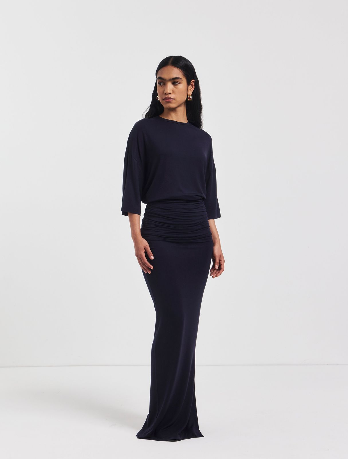 Leah Ruched Maxi Skirt in Darkest Navy