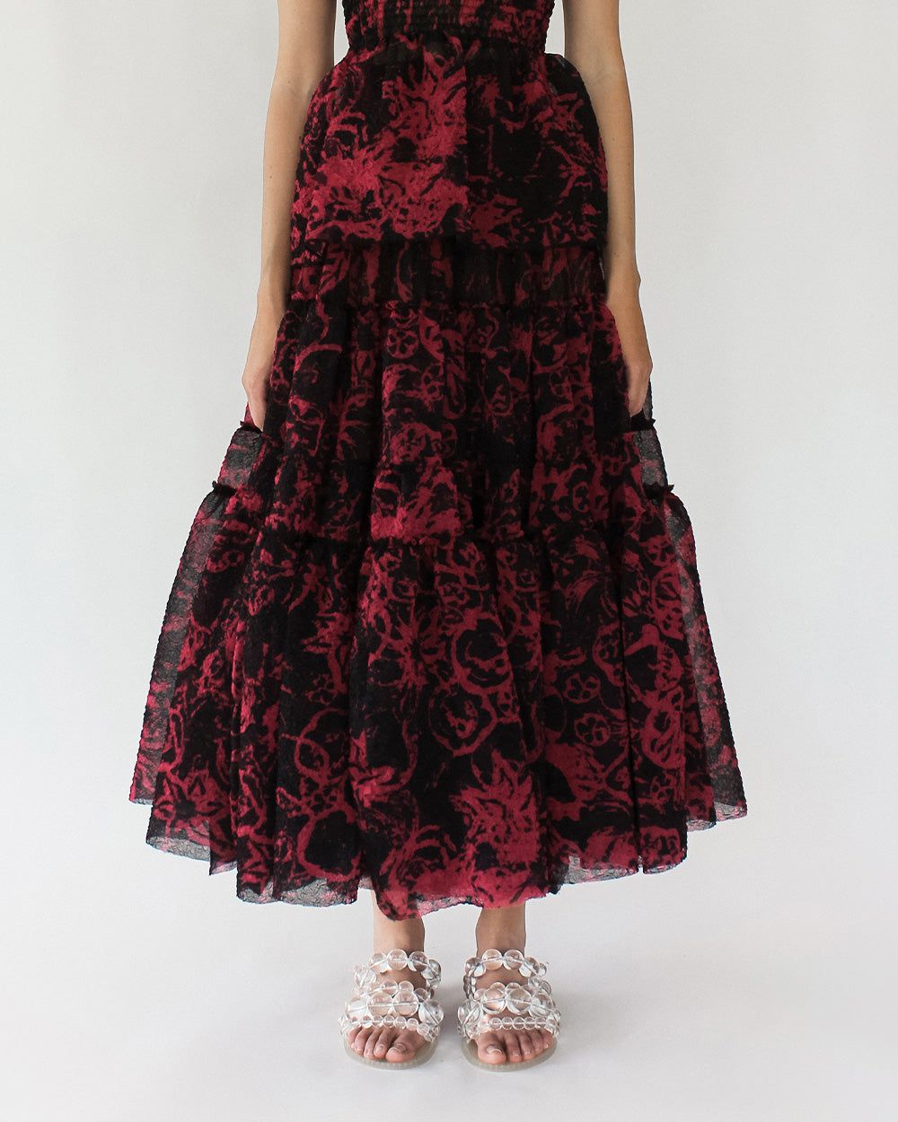 VEG PRINT GATHERED SKIRT