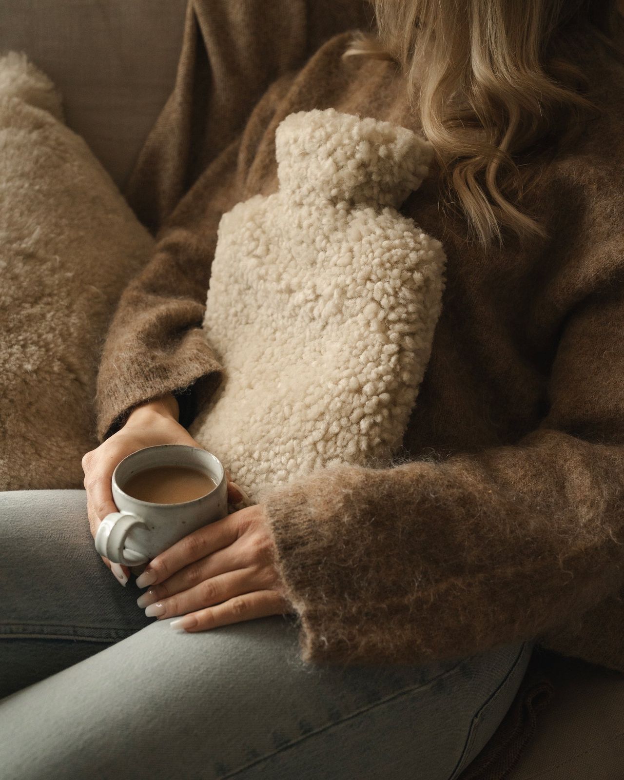Shearling Hot Water Bottle - Cream