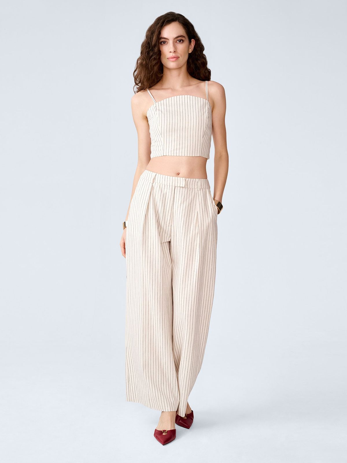 Pearl Trouser in Cream and Black Stripe