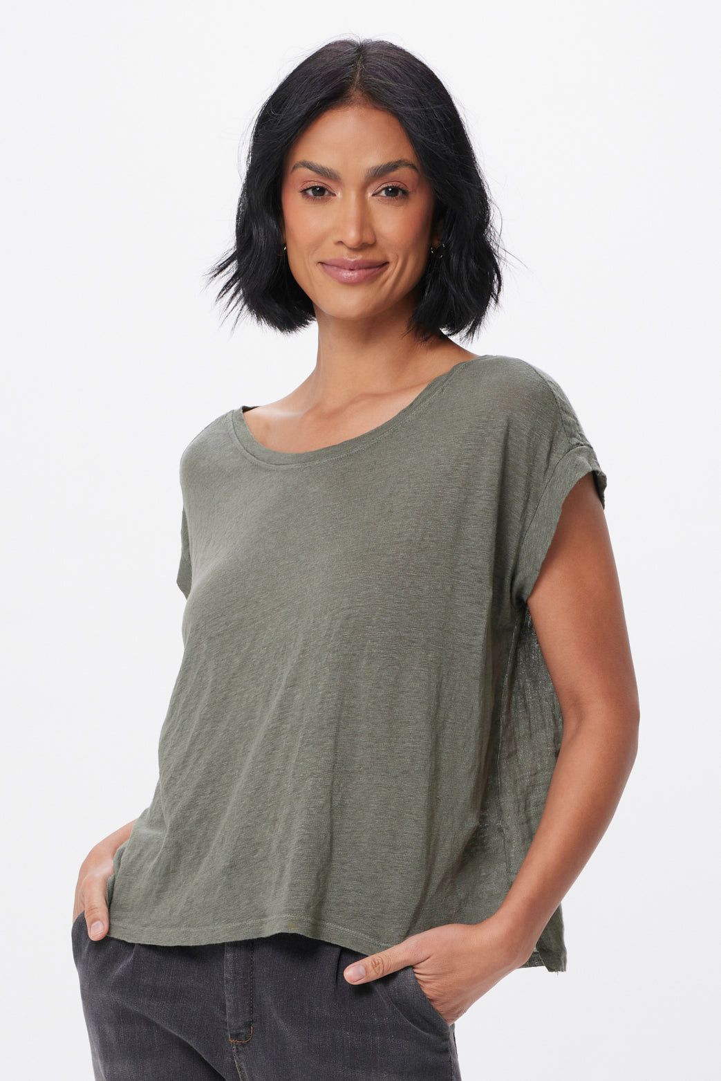 Lorenzo Linen Jersey Slash Neck top