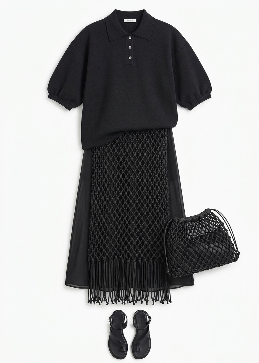Nola Knit Polo Top - Black