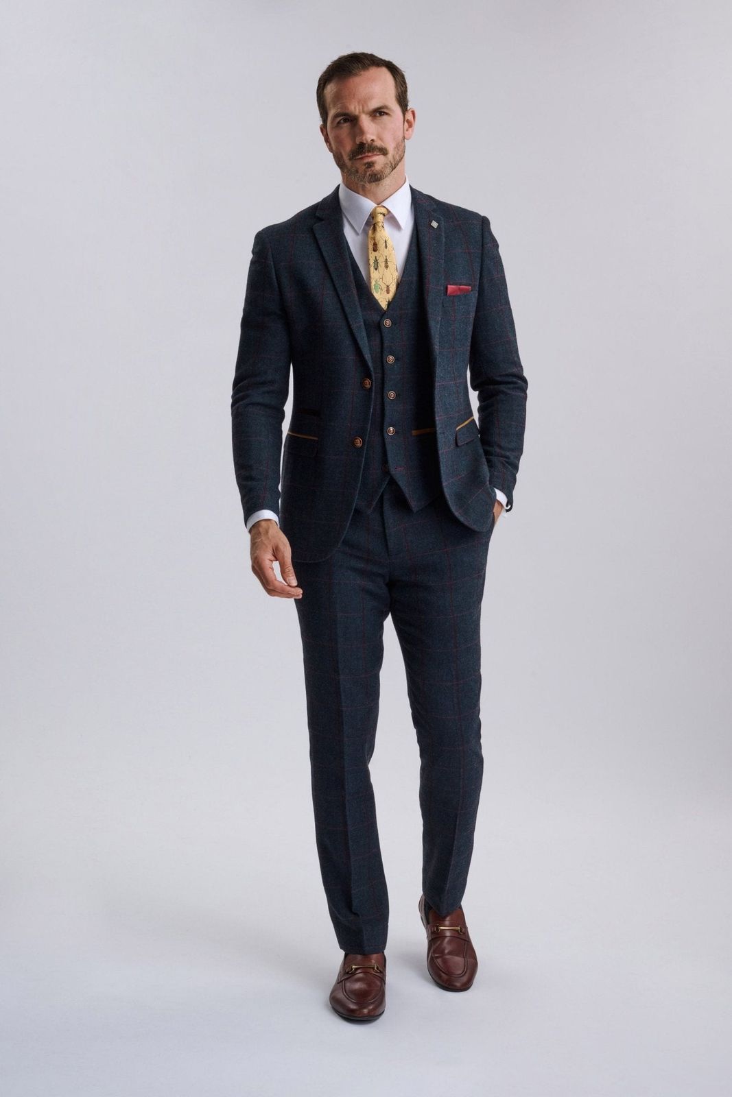 Madrid Navy Tweed Check Three Piece Suit