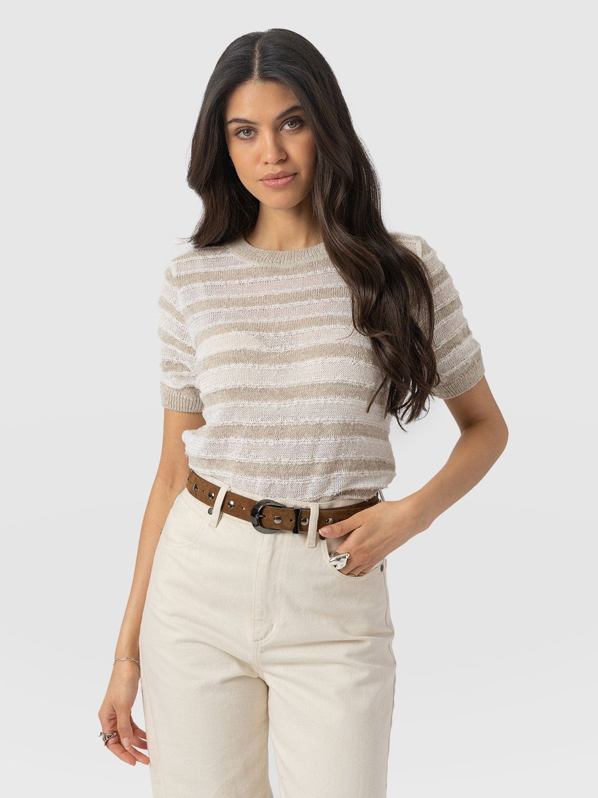 Fearne Knit Tee - Cream Stripe