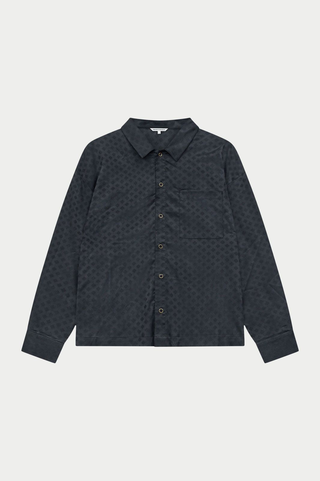 SATIN JACQUARD LONG SLEEVE SHIRT - BLACK