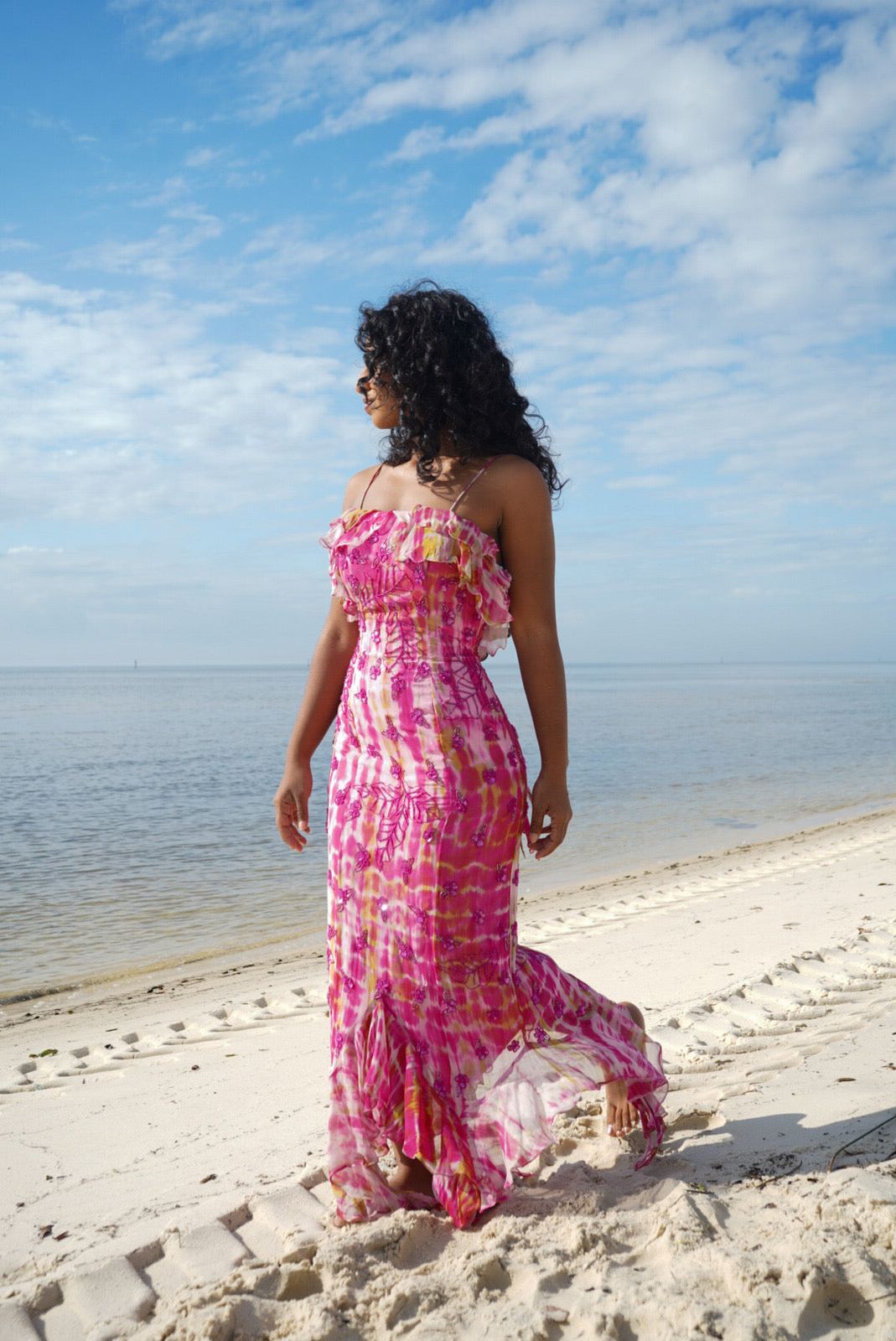 Rare Vintage Y2K Silk Beaded Tie Dye Dress