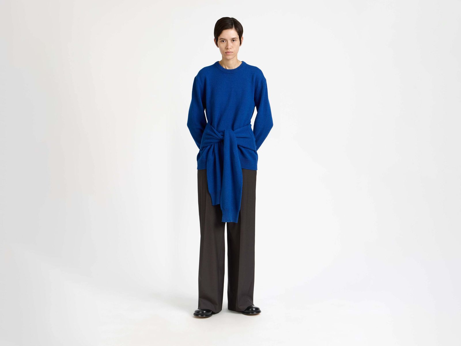 WOMENS SLEEVE-TIE WAISTED JUMPER IN COBALT