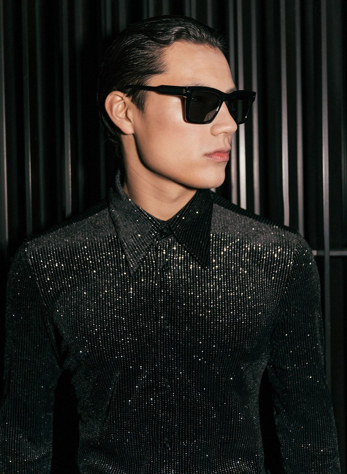 Black Silver Micro Polka Dot Velvet Shirt