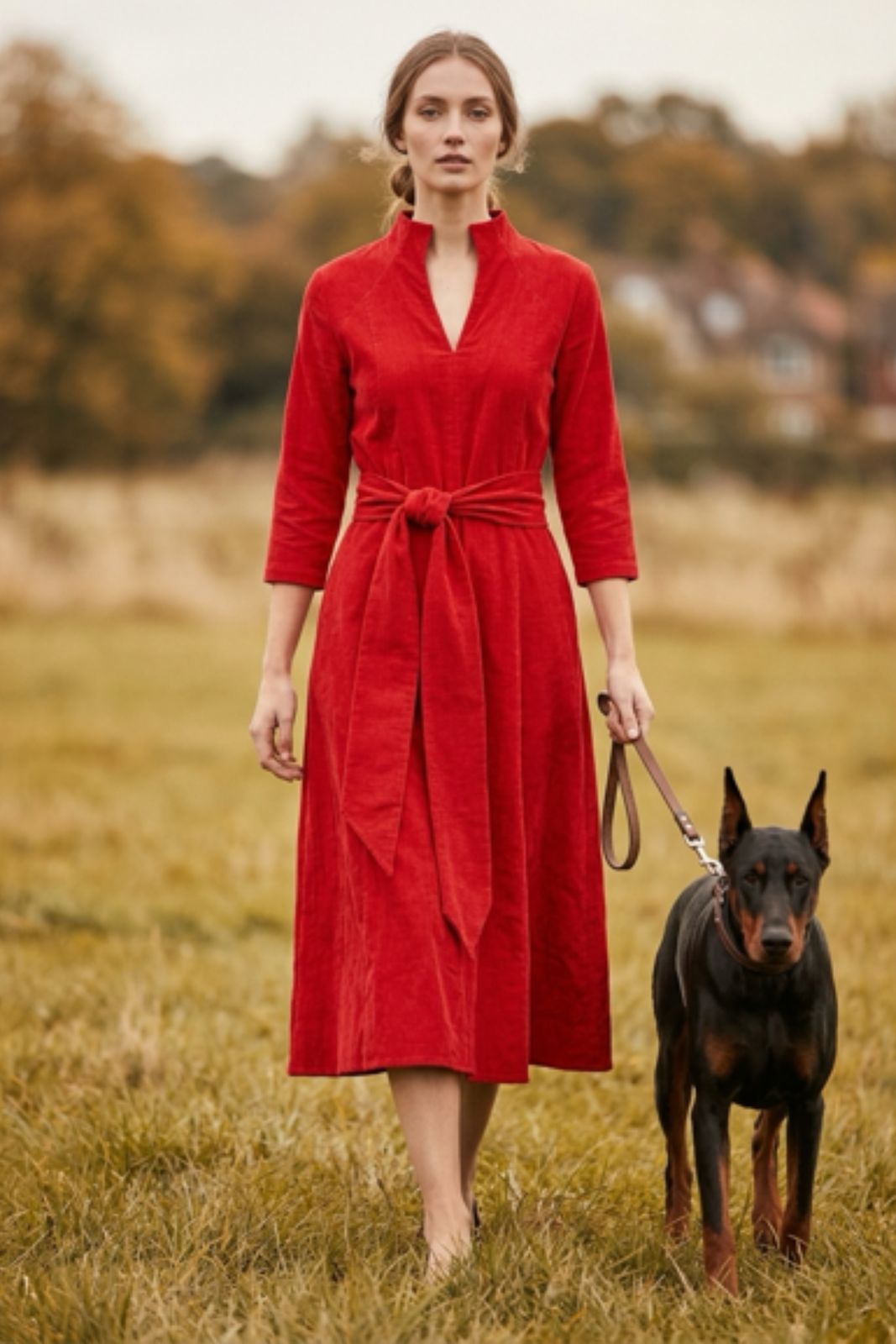 Chelsea Corduroy Midi Dress in Pillarbox Red