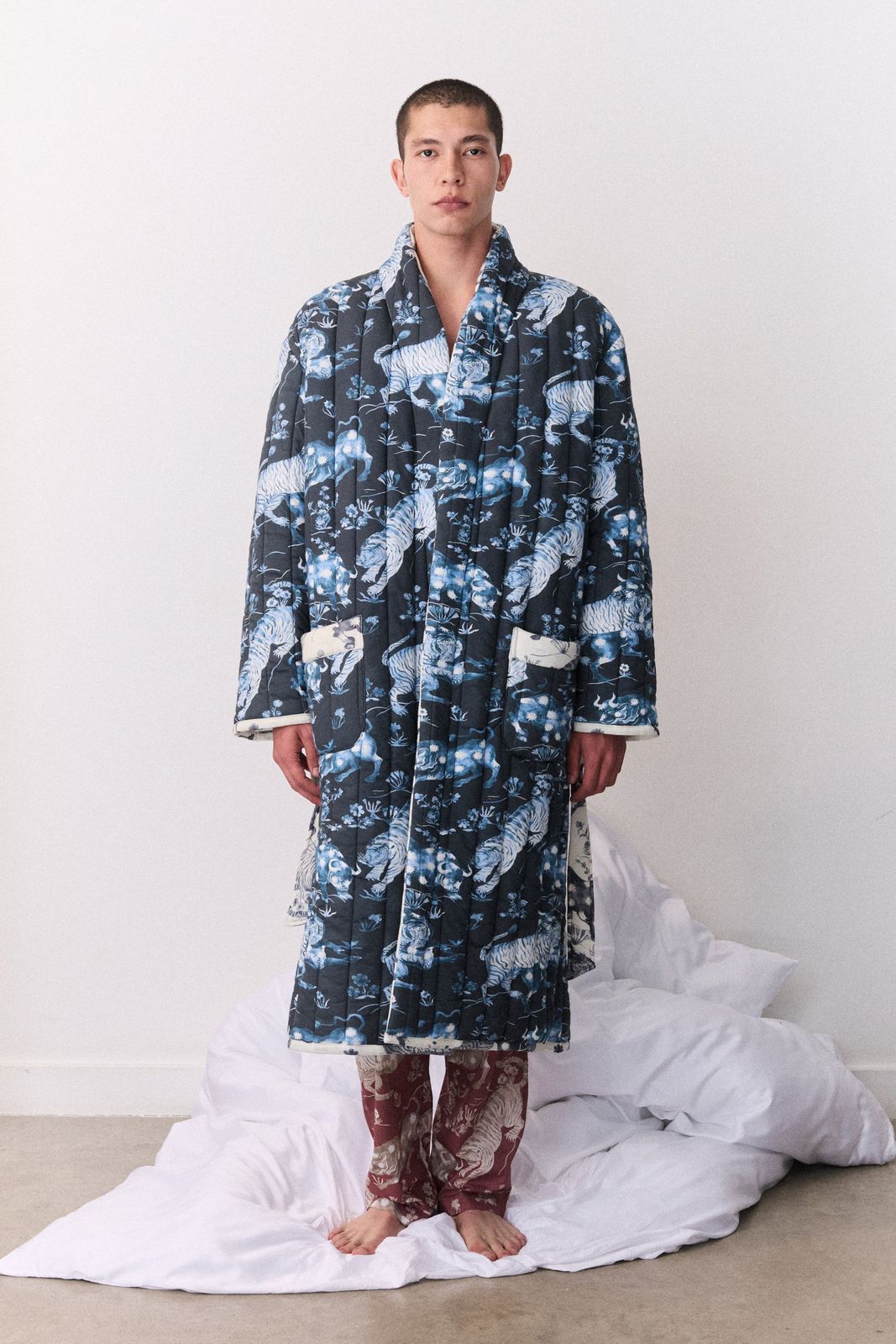 Quilted Jersey Robe Thunderheart Navy/Cream