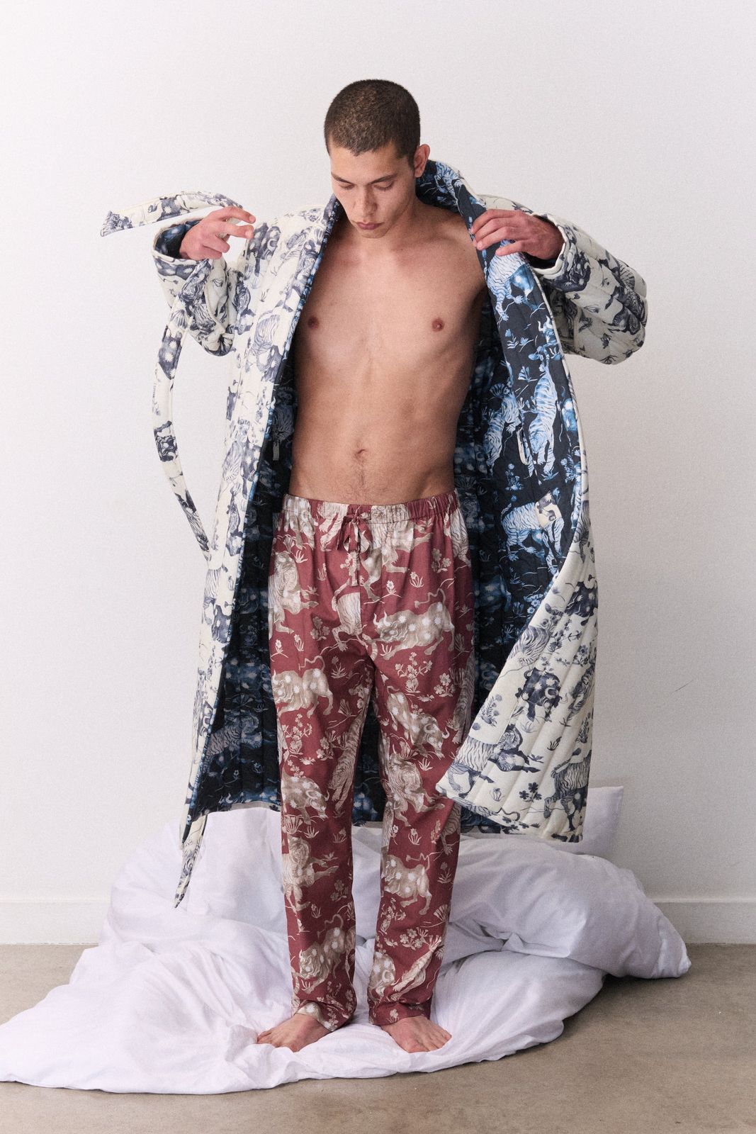 Quilted Jersey Robe Thunderheart Navy/Cream