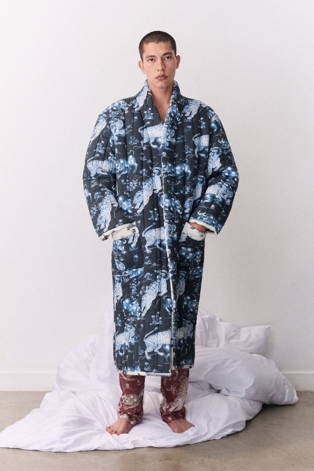 Quilted Jersey Robe Thunderheart Navy/Cream
