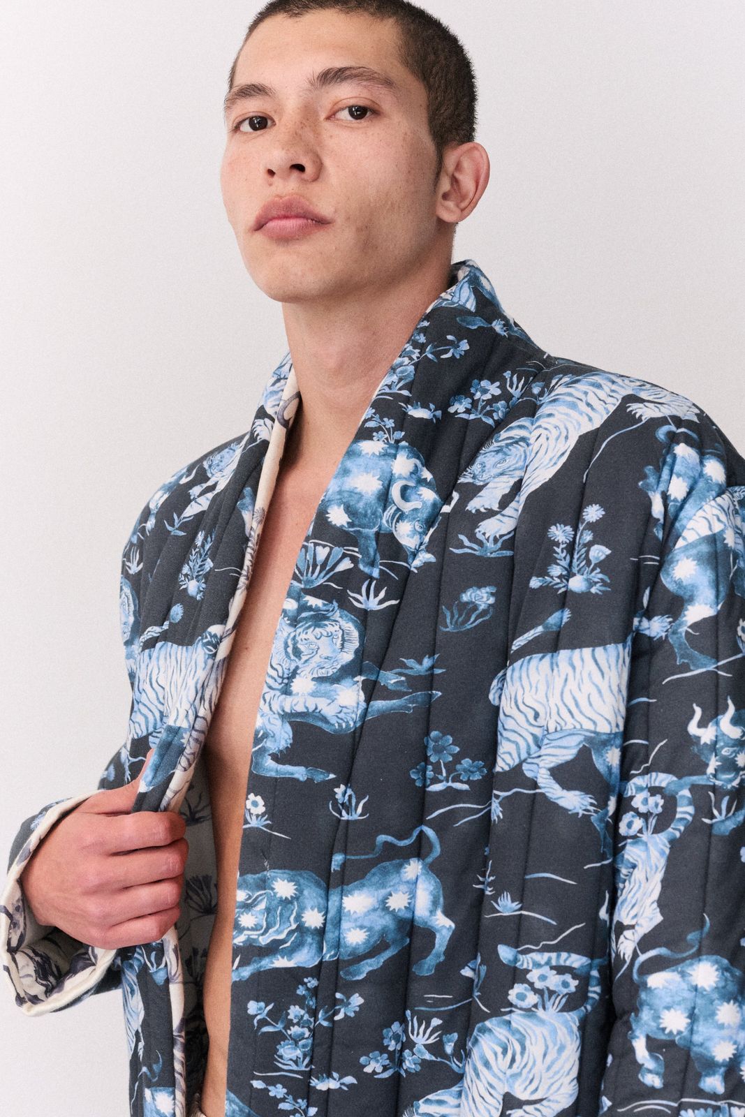 Quilted Jersey Robe Thunderheart Navy/Cream