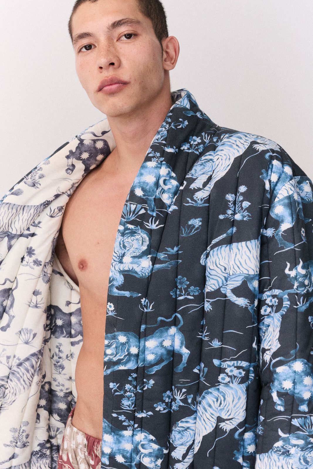 Quilted Jersey Robe Thunderheart Navy/Cream