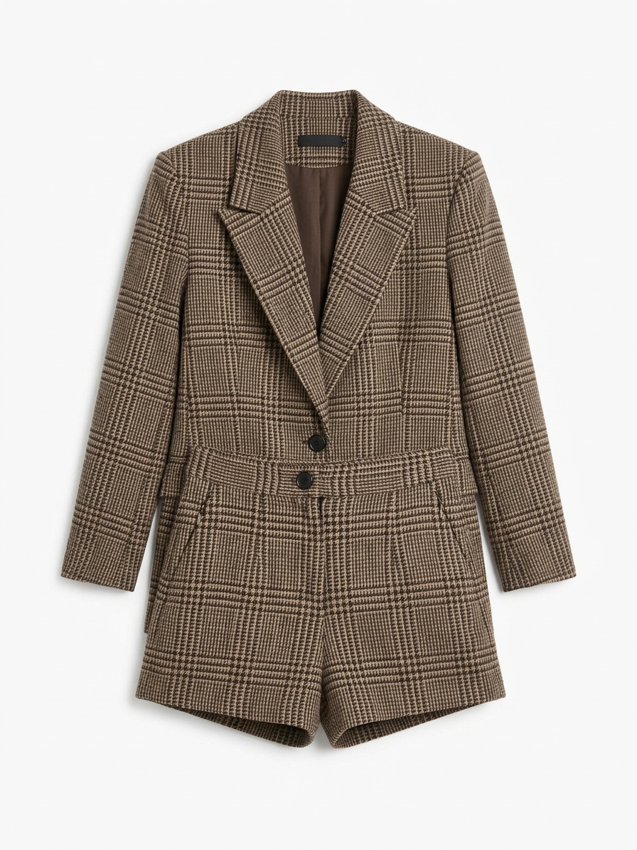 Wool Tweed Shorts Brown