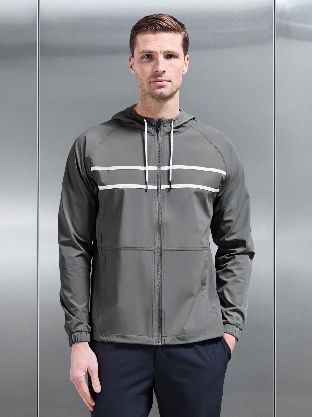 Shell Stripe Windbreaker in Mid Grey
