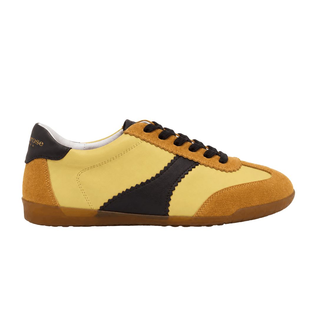 Moorgate Women's Yellow & Chocolate Brown Leather Trainer