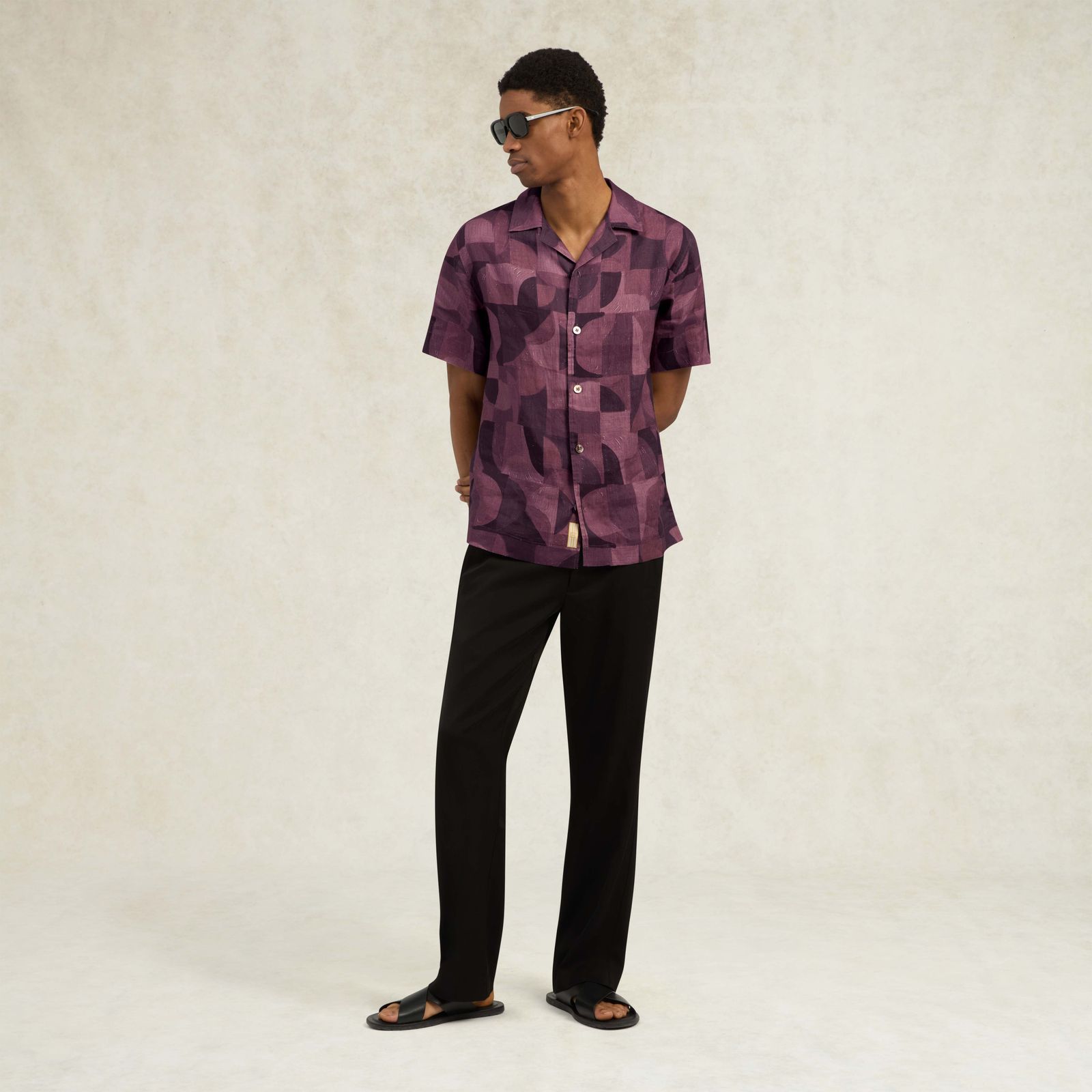 Caio Printed Linen Shirt - Red
