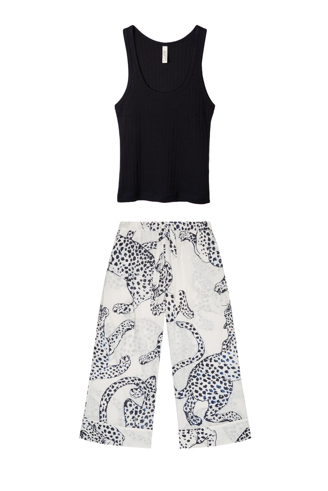 Tank Top & Wide Leg Trouser Set Black/the Jag Print Cream