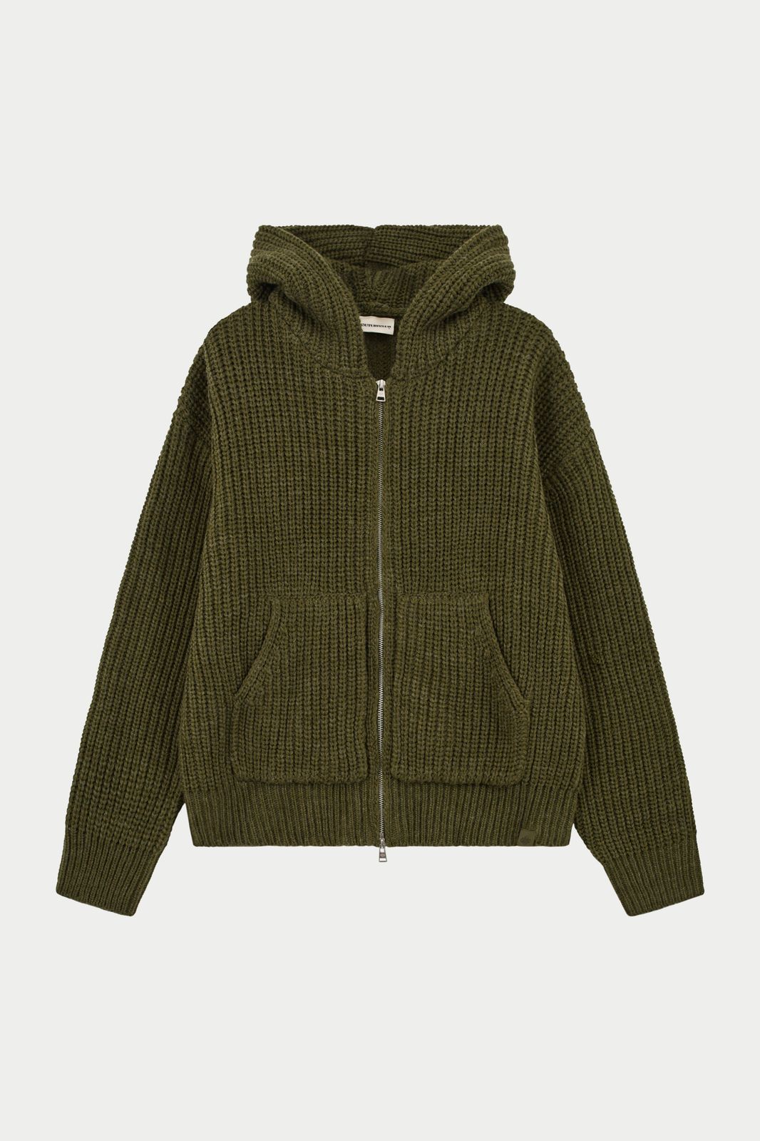 HEAVY RIB KNITTED ZIP THROUGH HOODIE - KHAKI