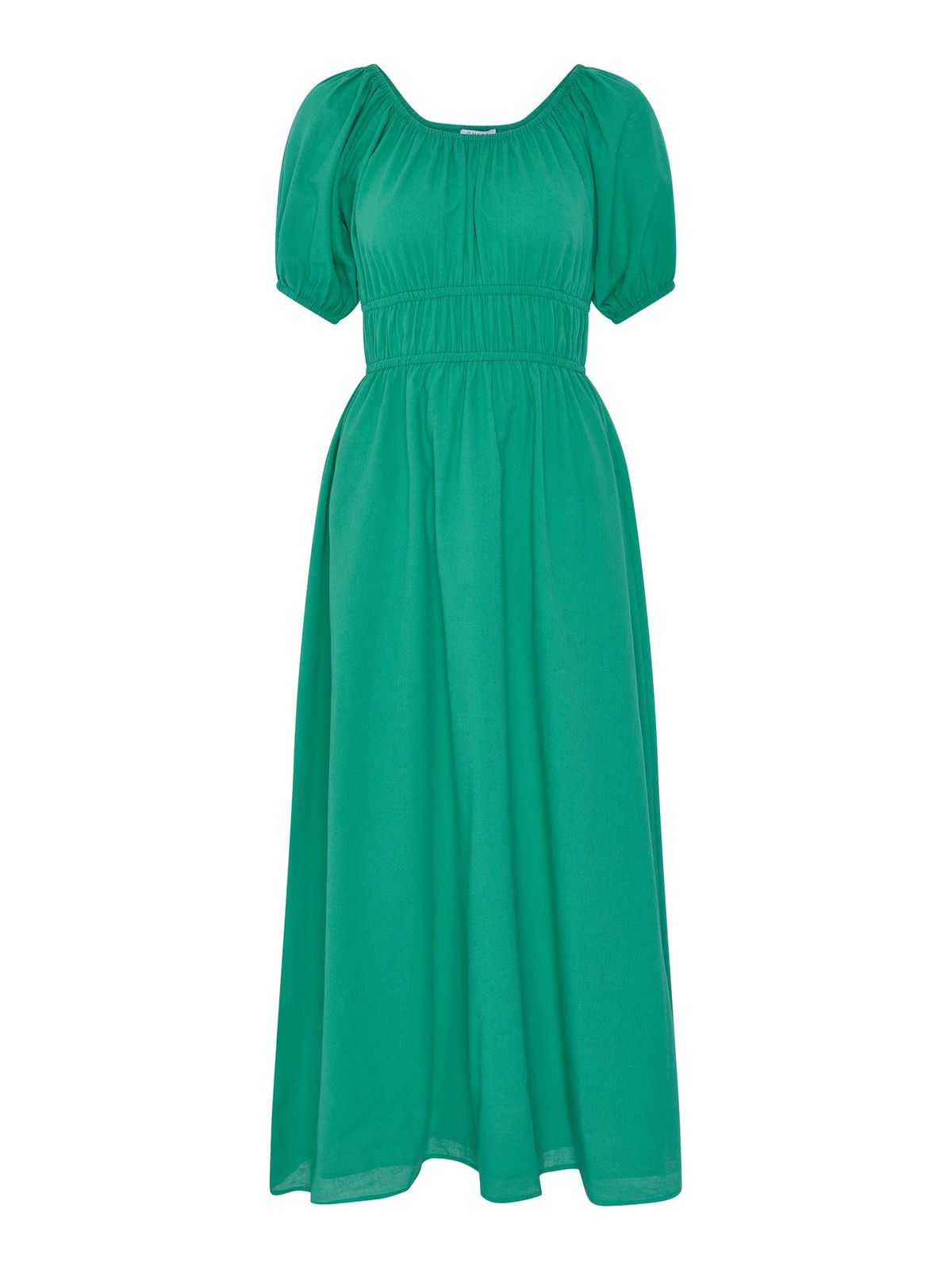 Arya Shirred Detail Round Neck Dress In Green