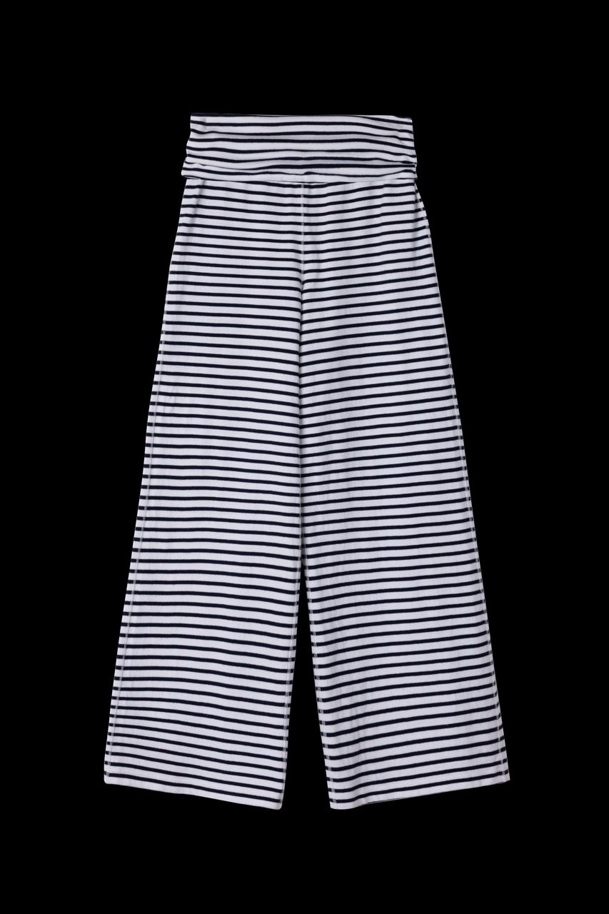 Cotton Jersey Fold Over Trousers Stripe White/navy