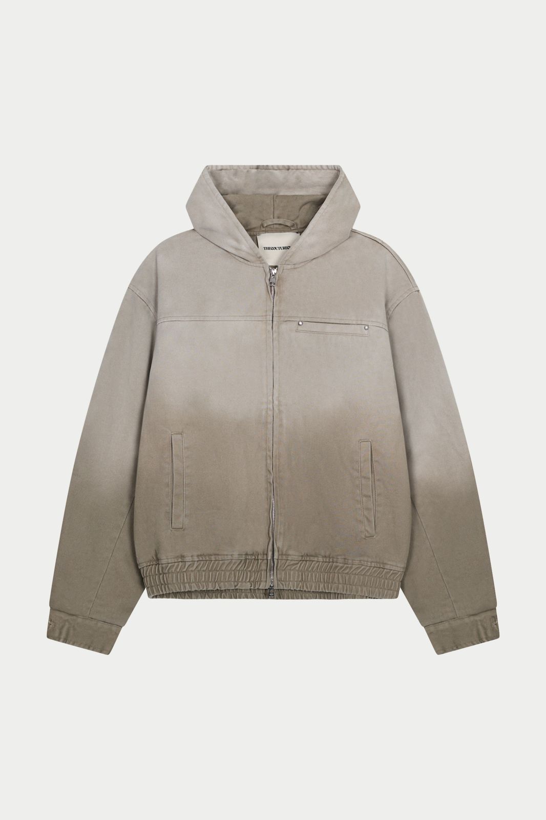 WASHED TWILL HOODED PADDED JACKET - STONE
