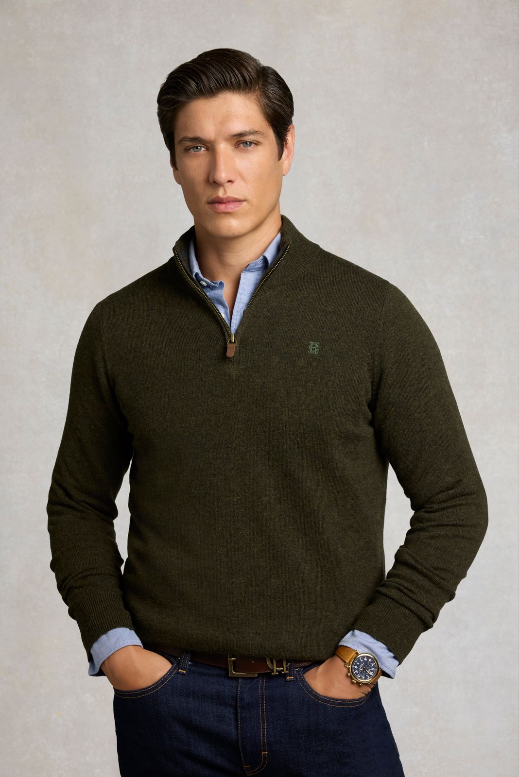 Men's Fine Quarter Zip Knit (Moss)