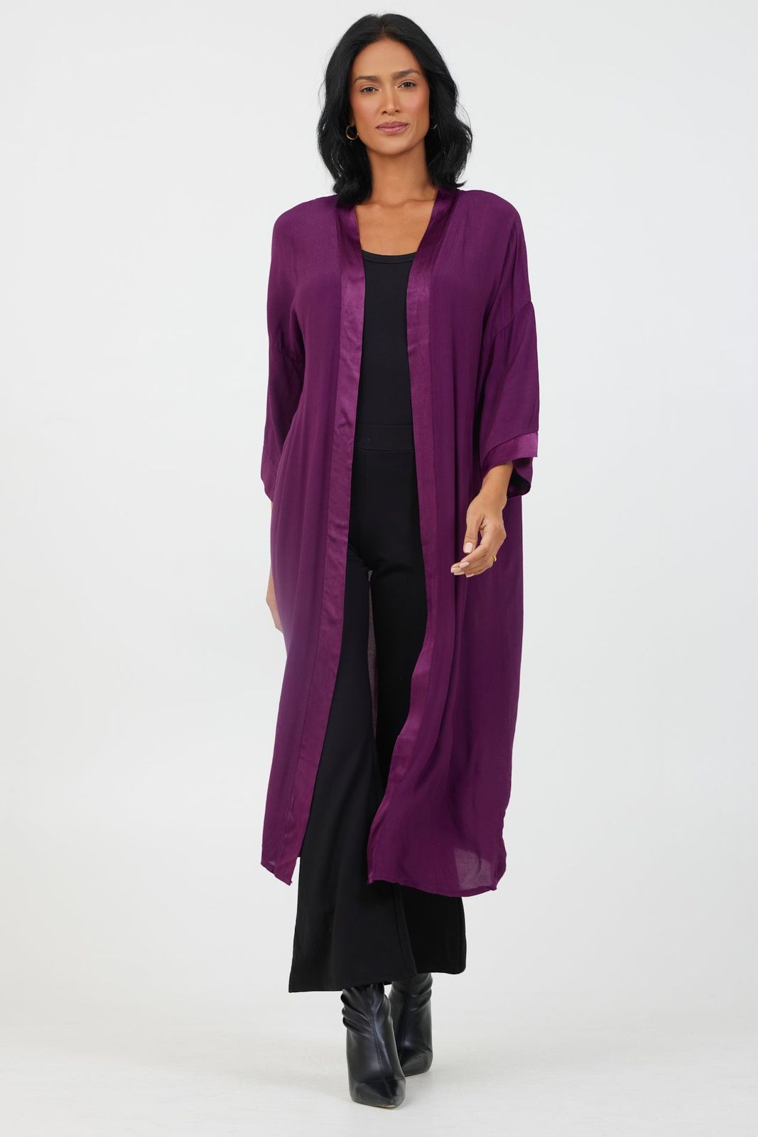 Brosso Satin Trim Kimono Jacket