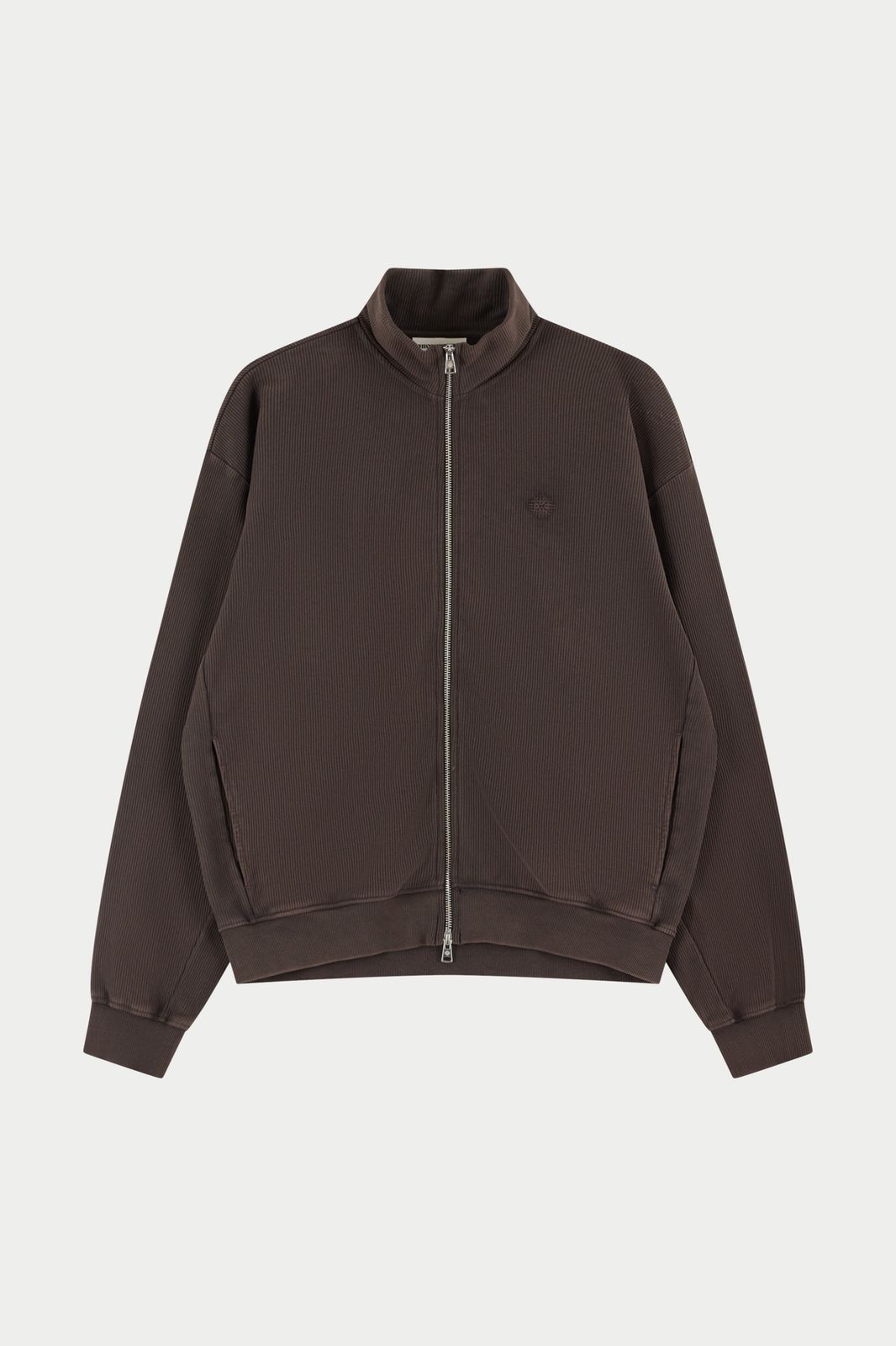 HEAVYWEIGHT WASHED RIBBED ZIP THROUGH FUNNEL NECK - BROWN