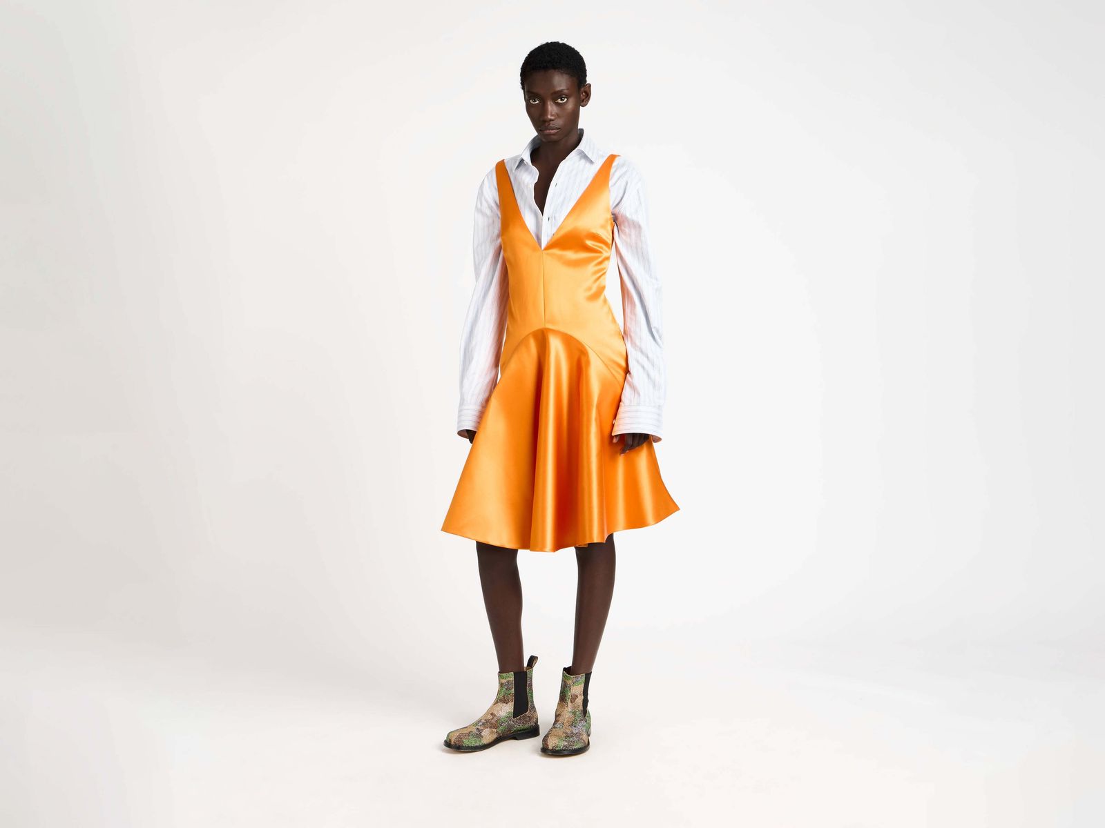 WOMENS DRAPED SKIRT DRESS IN SATSUMA