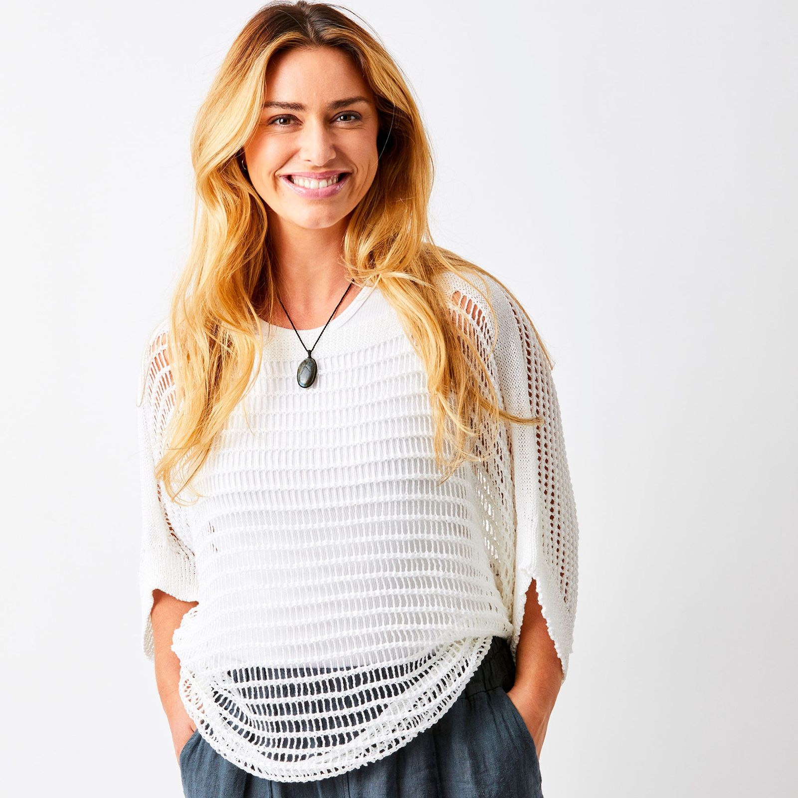 Fauna Open Weave Batwing Knit Sweater