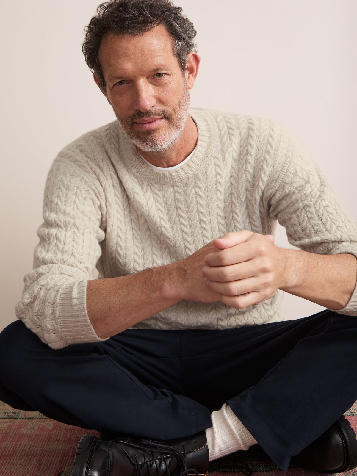 Damon Cashmere Cable Knit Sweater Cream