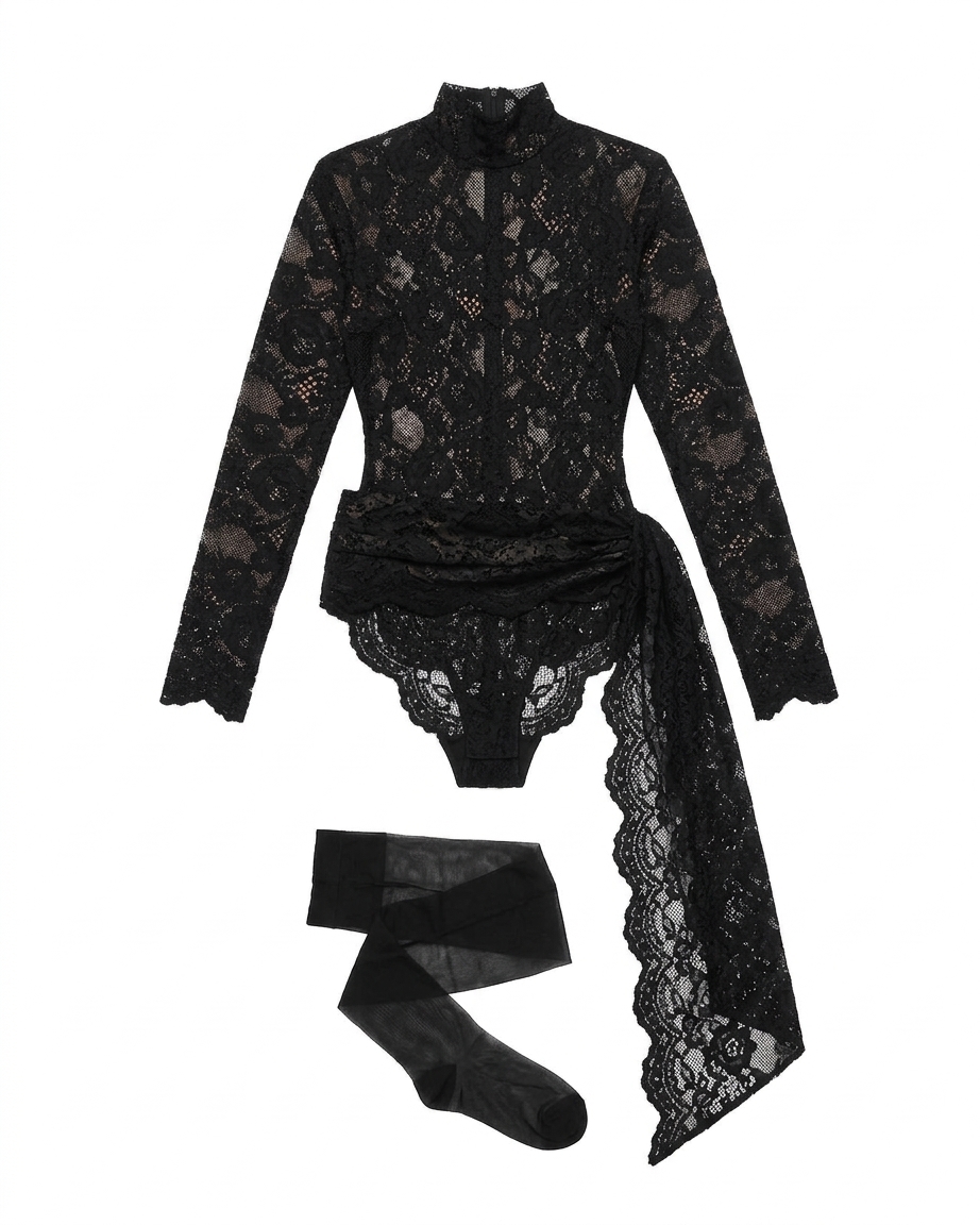 Flora Romper In Black Lace