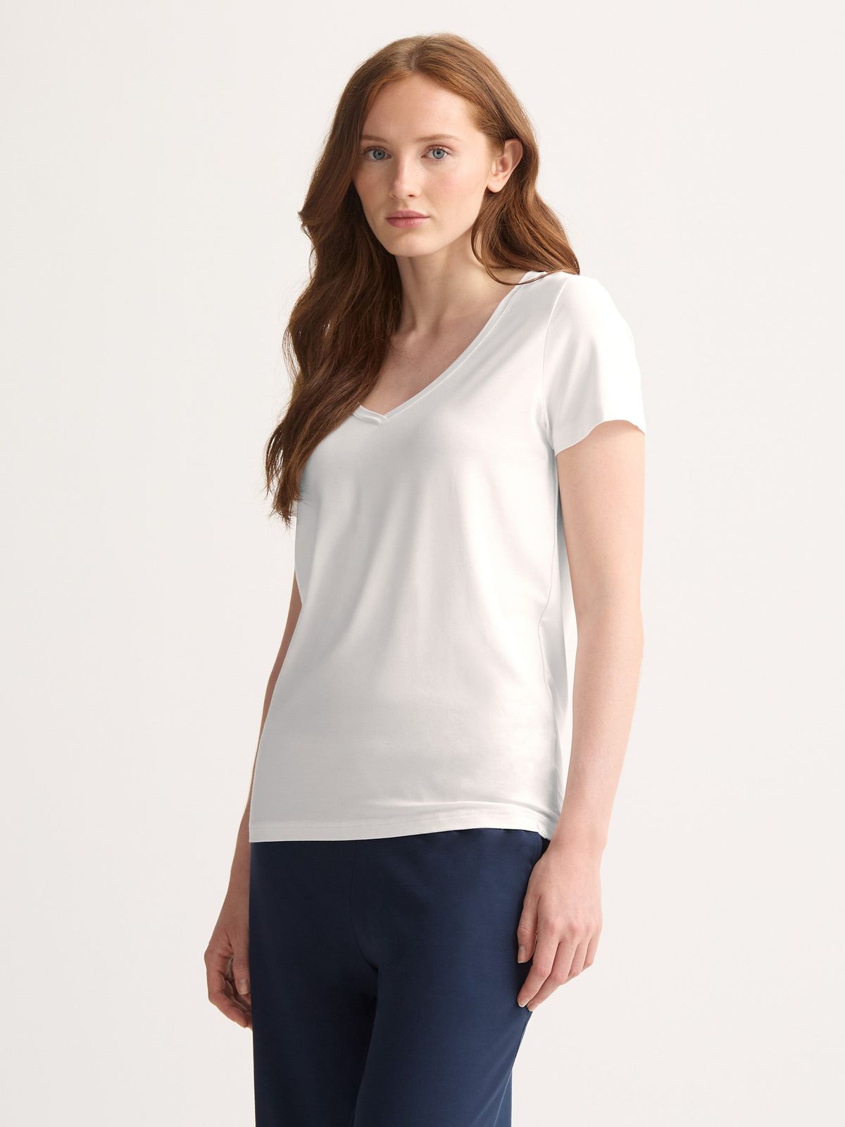 Lara Micro Modal V-Neck T-Shirt White