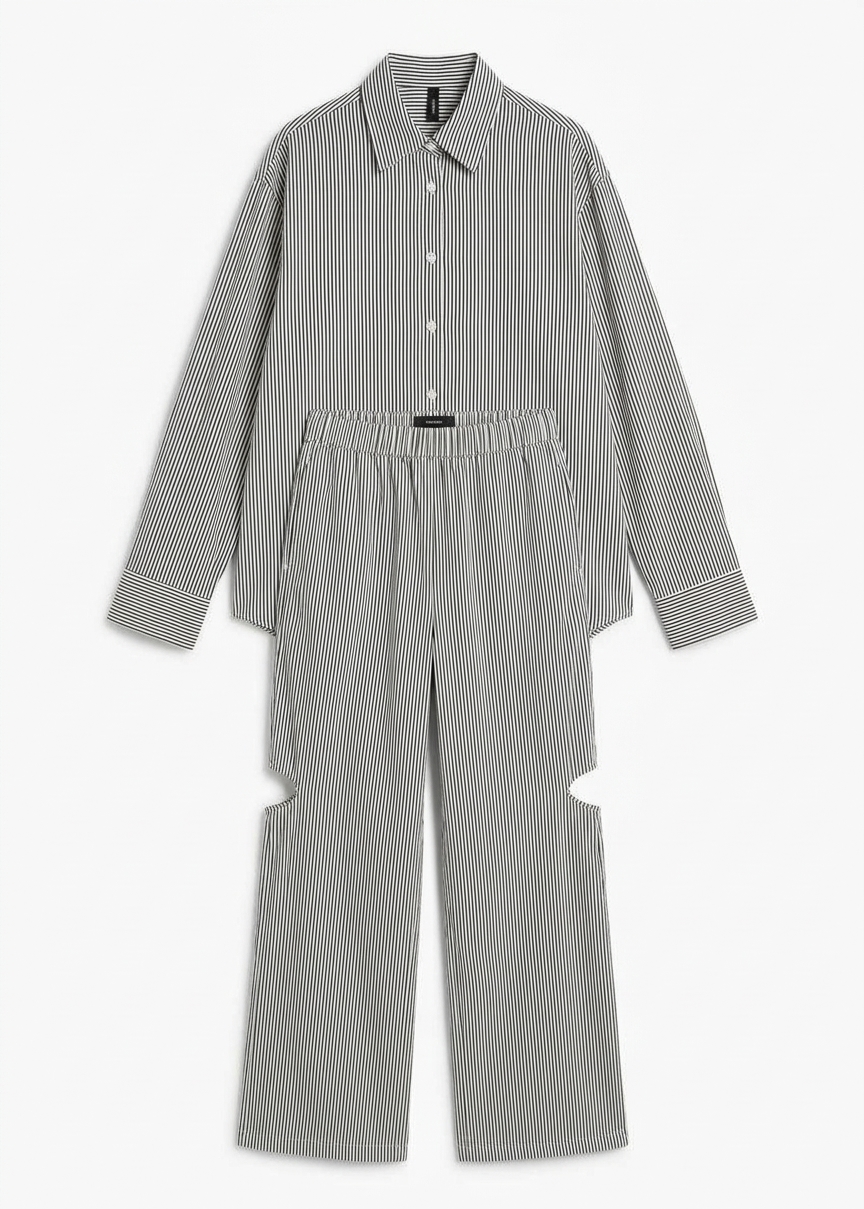 Mirca Striped Silk Elastic Pants - Black/white Stripe