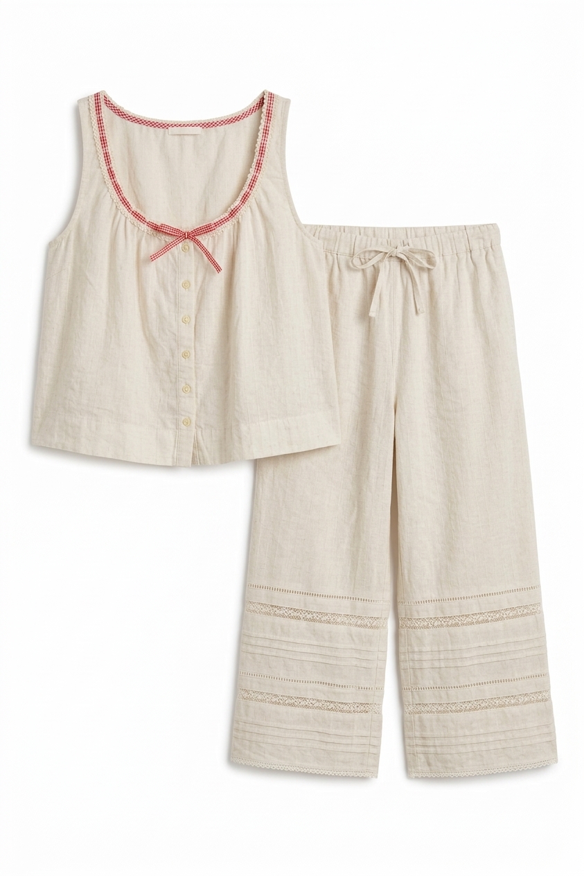 Elodie Cami - White With Red Gingham Tie