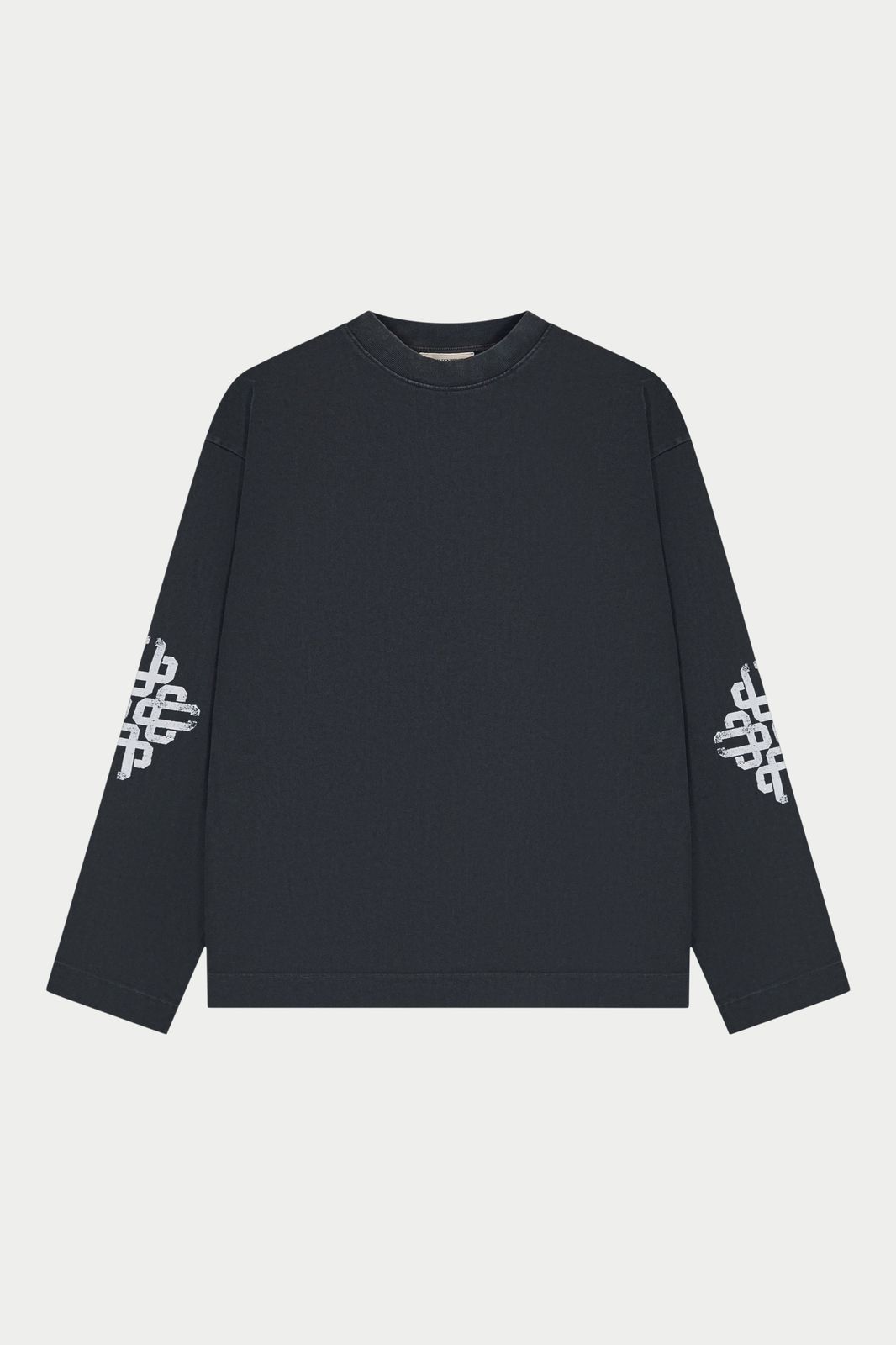 WASHED EMBLEM PRINT LONG SLEEVE T-SHIRT - WASHED BLACK