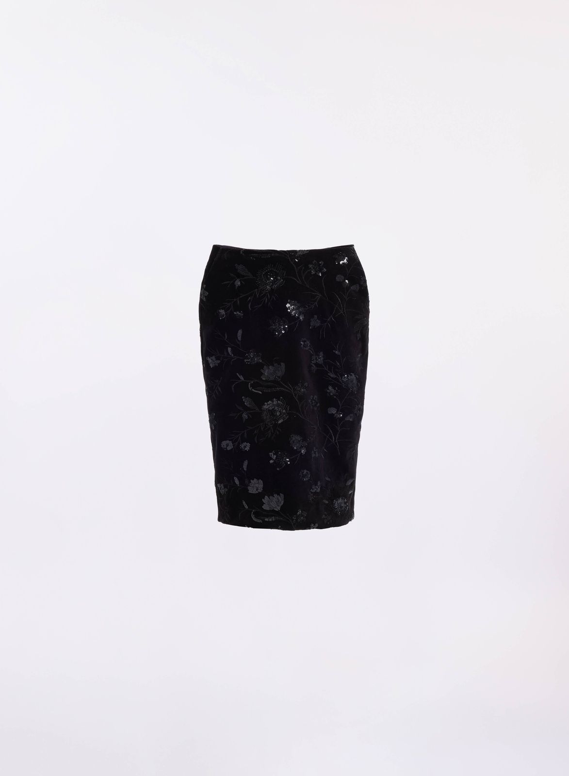 Embroidered Velvet Pencil Skirt