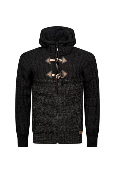 Belluno Sherpa-Lined Contrast Knit Jacket – Midnight Charcoal