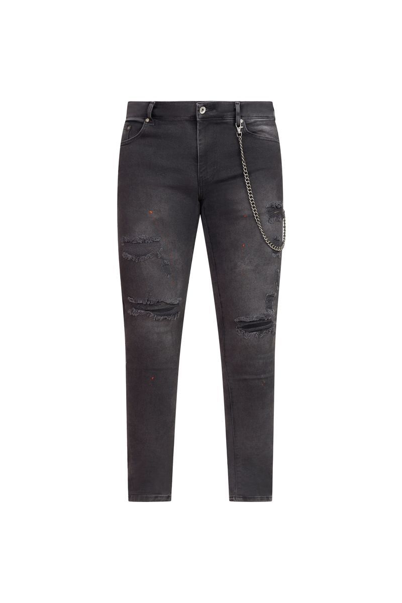 Ovy Noir Chain Distressed Stretch Denim