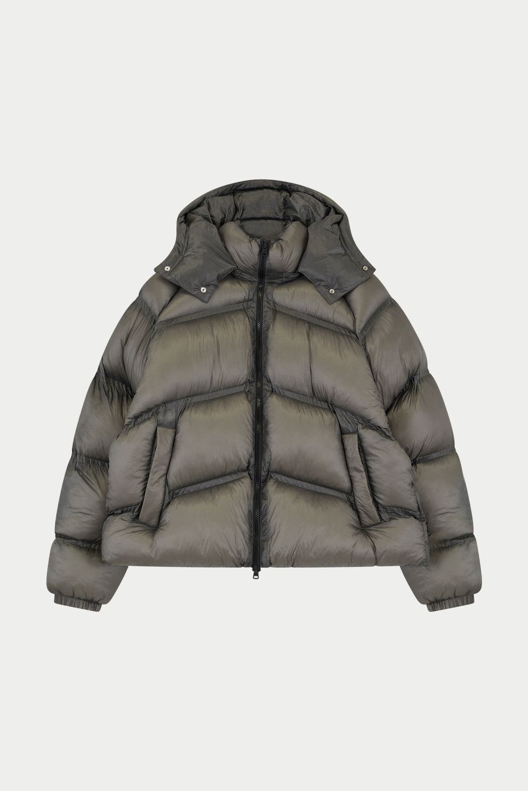 TRANSLUCENT HOODED PUFFER - KHAKI