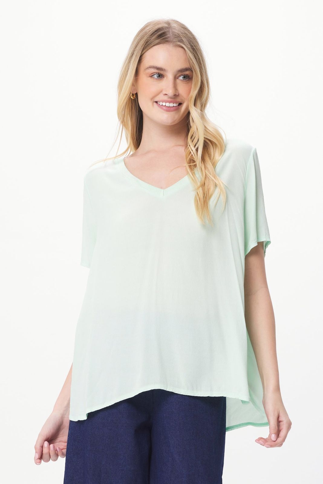 Kalea Crepe Rib V Neck Top