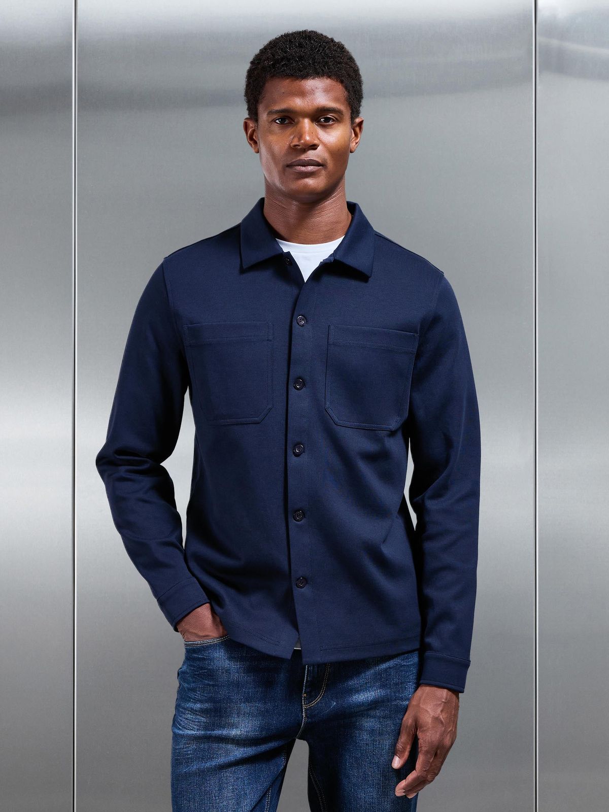 Cotton Jersey Overshirt in Navy