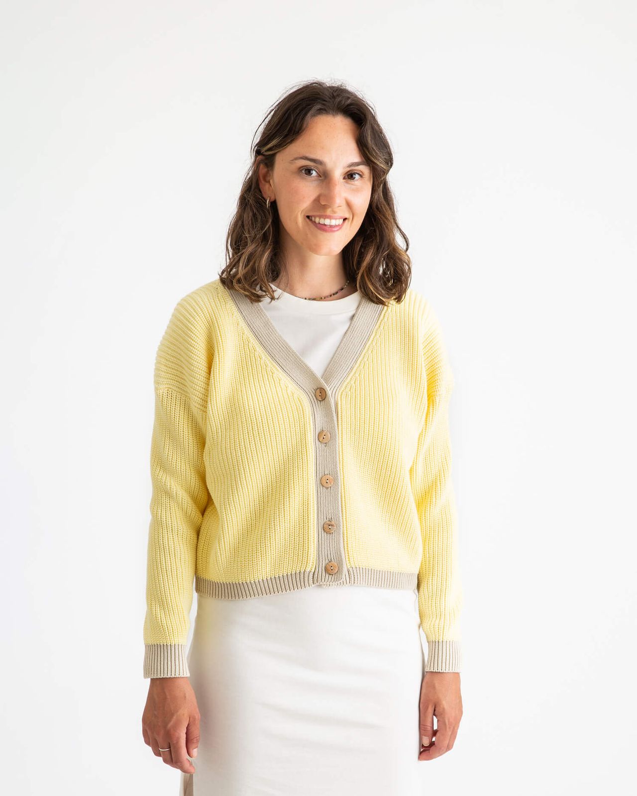 Organic Cotton Color Block Cardigan | Daffodil Yello
