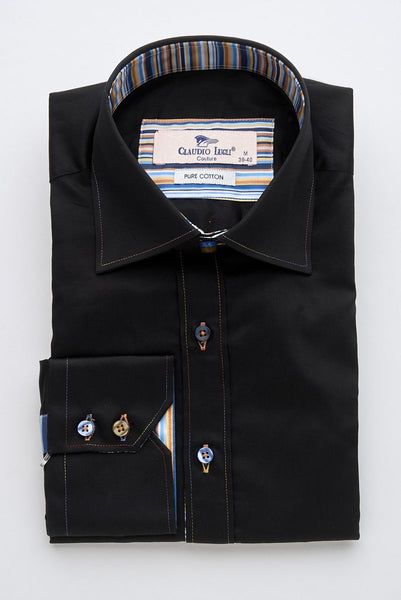 Black Shirt with Multicolour Stripe Contrast