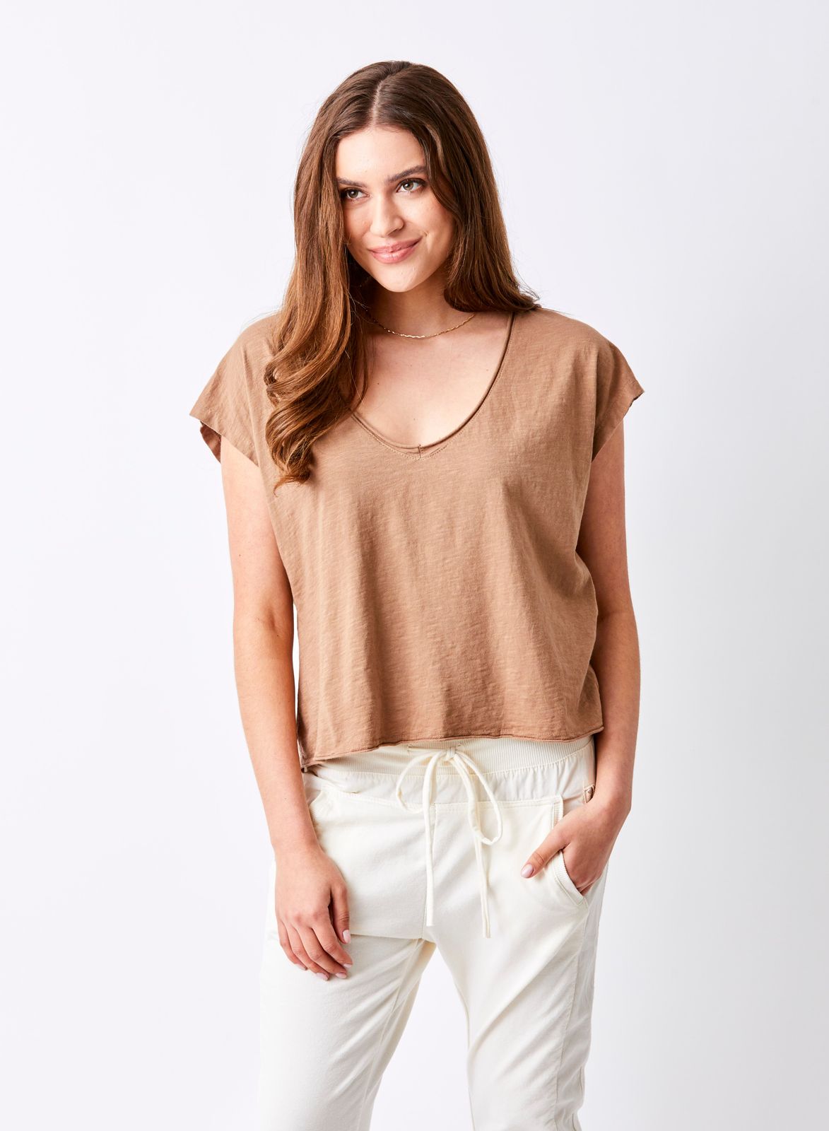 Bali V-Neck Tee With Raw Edge Detail