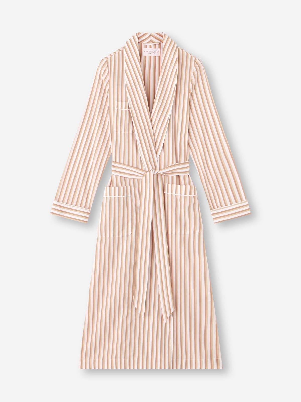 Capri Cotton Batiste Dressing Gown Fawn Stripe